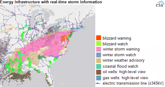 map of energy infrastructure with real-time storm information, as explained in the article text