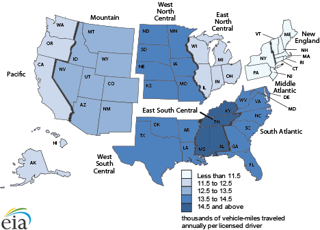 map of vehicle use across U.S. regions, as described in the article text