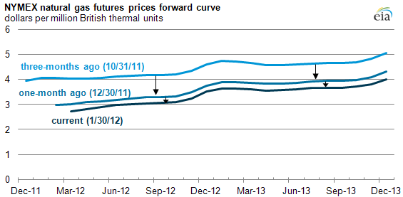 graph of NYMEX natural gas futures prices forward curve, as described in the article text