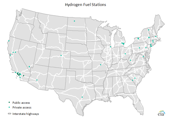 map of Alternative transportation fuel stations in the United States, as described in the article text