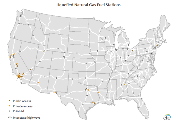 map of Alternative transportation fuel stations in the United States, as described in the article text