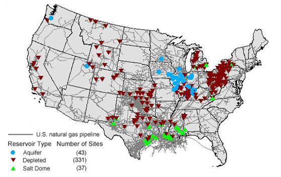 map of existing natural gas pipelines and underground storage facilities, as described in the article text