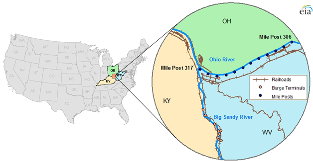 Map of CAPP trading point, including railroad and barge transport routes, as explained in article text