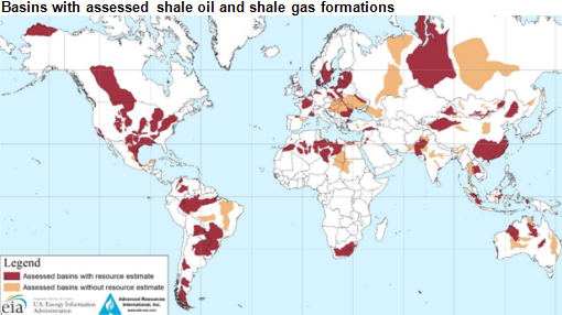 map of world shale oil and gas formations, as explained in the article text.