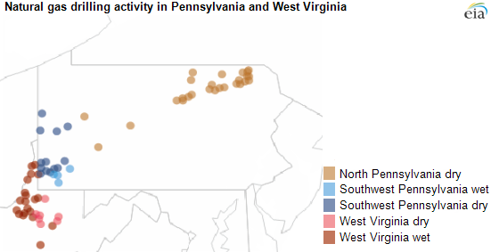 Map of natural gas production, as explained in the article text