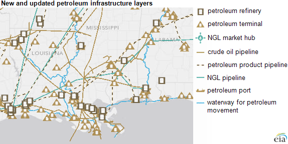 map of new and updated petroleum infrastructure layers, as explained in the article text