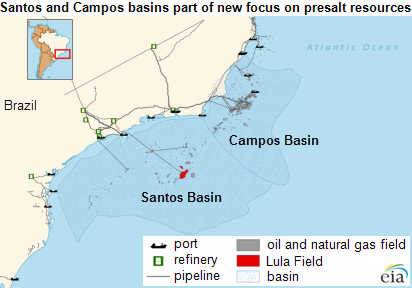 map of Santos and Campos basins, as explained in the article text