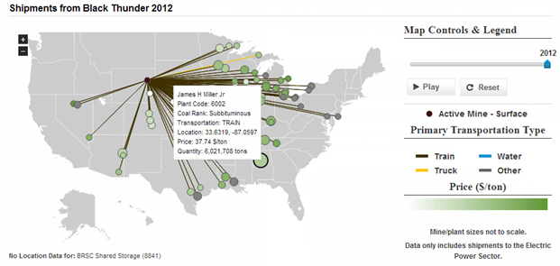 map of shipments from black thunder 2012, as explained in the article text