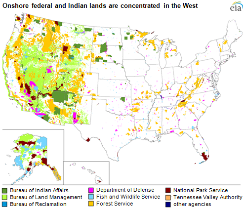 map of onshore federal and Indian lands are concentrated in the West, as explained in the article text