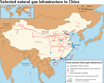 Map of Chinese natural gas infrastructure, as explained in the article text