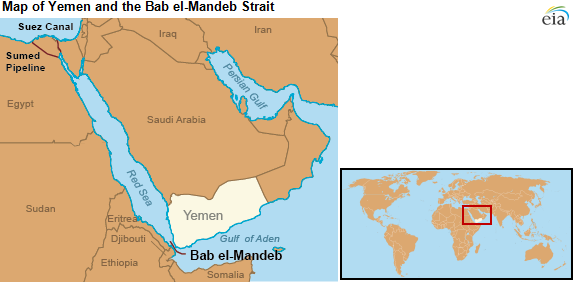 map of Yemen and the Bab el-Mandeb Strait, as explained in the article text