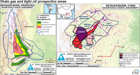 map of Neuquen Basin and Sichuan Basin, as explained in the article text