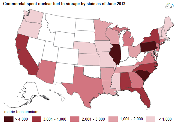 map of commercial spent nuclear fuel in storage by state, as explained in the article text