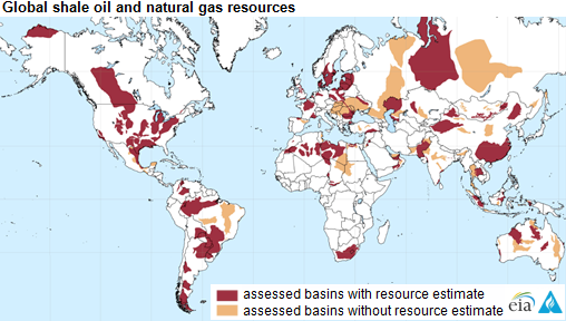 map of global shale oil and natural gas resources, as explained in the article text