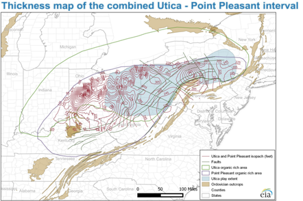 thickness map of the Utica and Point Pleasant formations, as described in the text of the article
