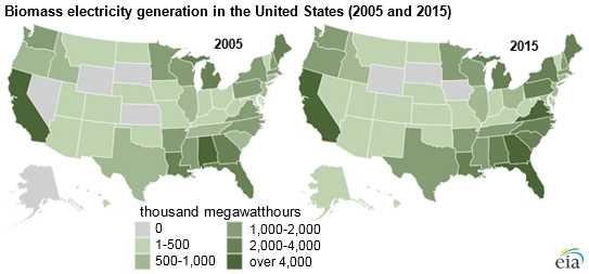 map of biomass generation in the United States, as explained in the article text