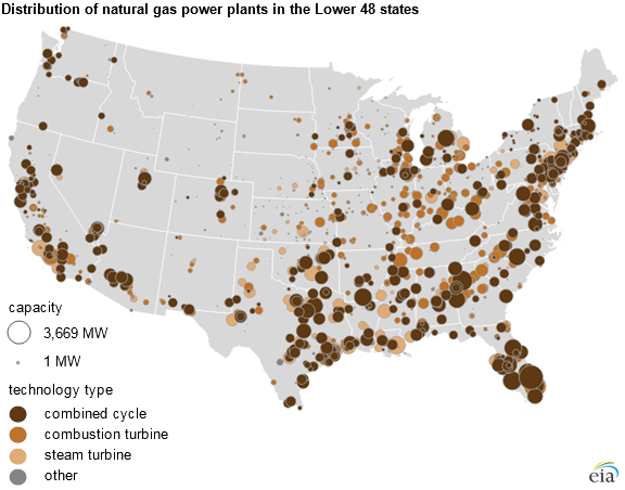 map of distribution of natural gas plants, as described in the article text