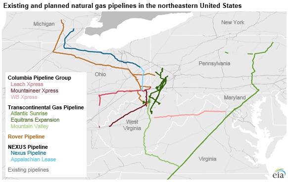 existing and planned natural gas pipelines in the northeastern United States, as explained in the article text