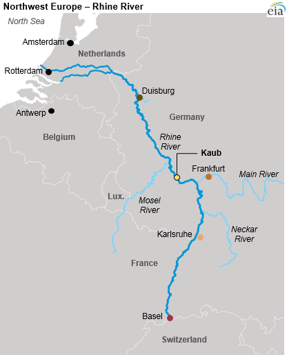 Rhine River On Europe Map Low Rhine River water levels disrupt petroleum product shipments 