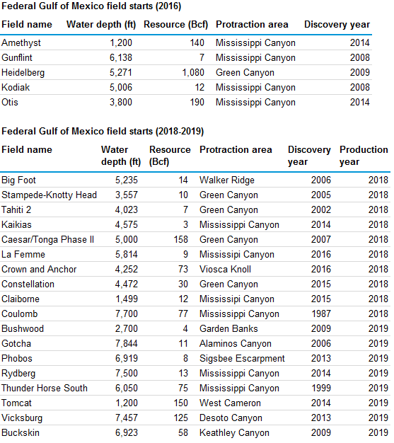 Federal Gulf of Mexico field starts