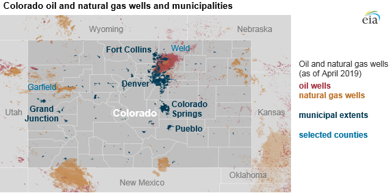 Colorado oil and natural gas wells and municipalities