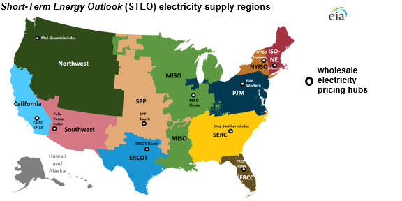 Short-Term Energy Outlook electricity supply regions