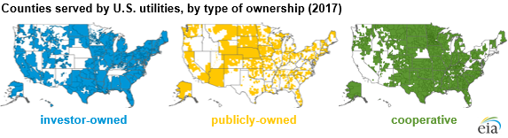 Counties served by U.S. utilities