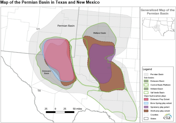 map of the midland basin in Texas and New Mexico