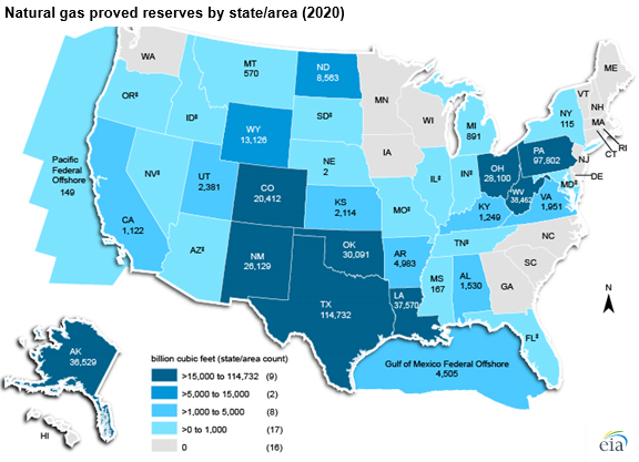 natural gas proved reserves by state/area