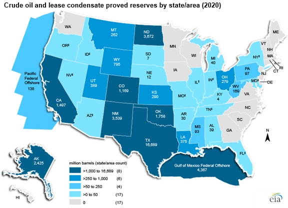 crude oil and lease condensate proved reserves by state/area