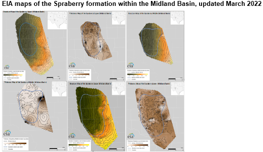 EIA maps of the Spraberry formation within the Midland Basin, updated March 2022
